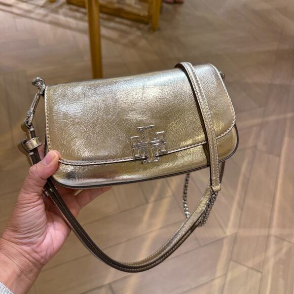 Best Price‼️Tory Burch Britten Convertible Crossbody Bag 153285 Spark Gold $575 - Picture 2 of 9